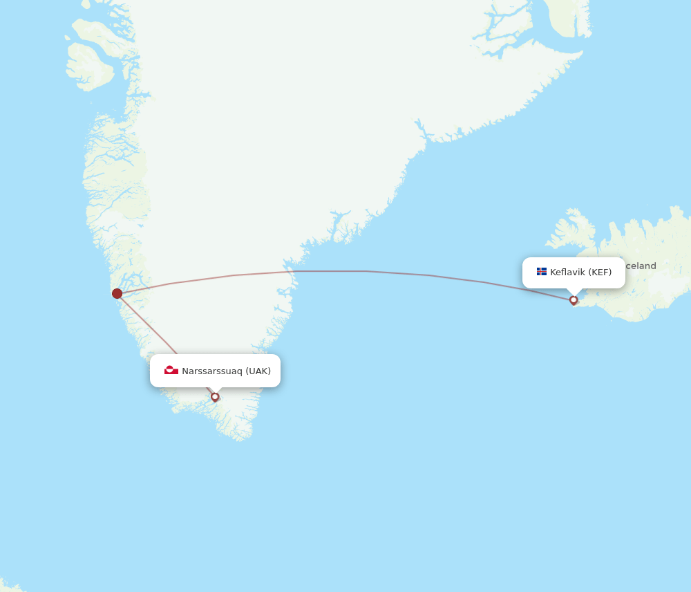 KEF-UAK flight routes