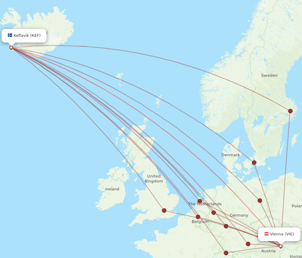 KEF-VIE flight routes