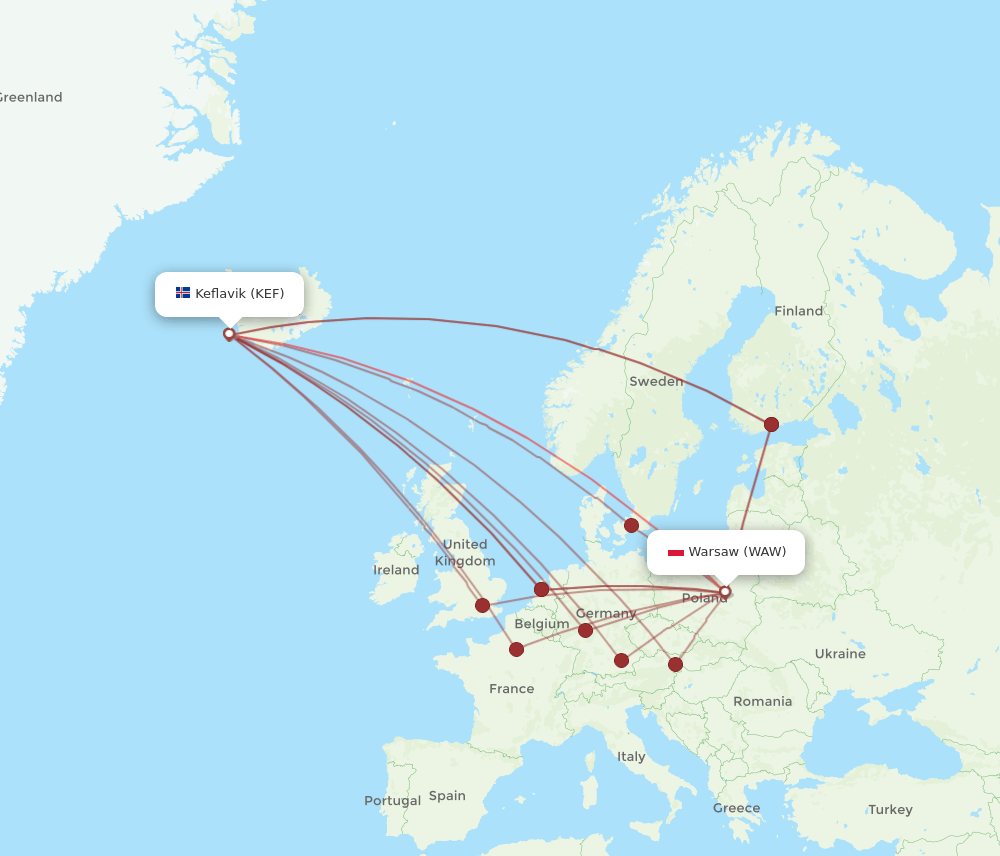 KEF-WAW flight routes
