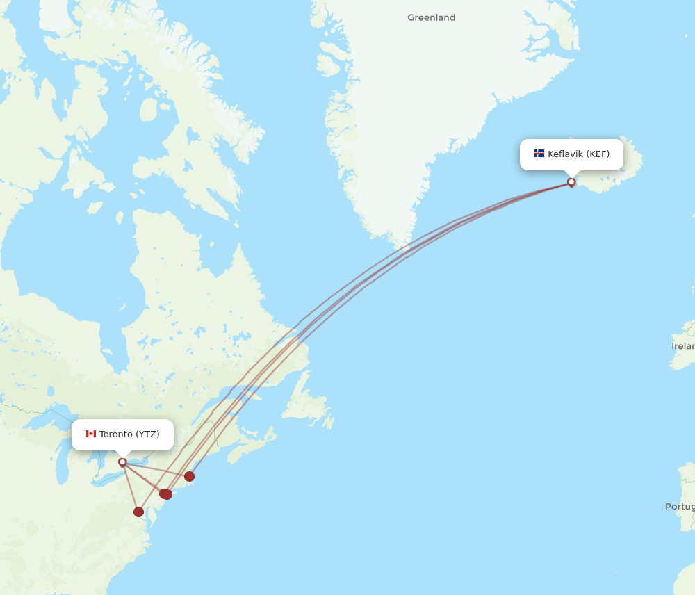 KEF-YTZ flight routes