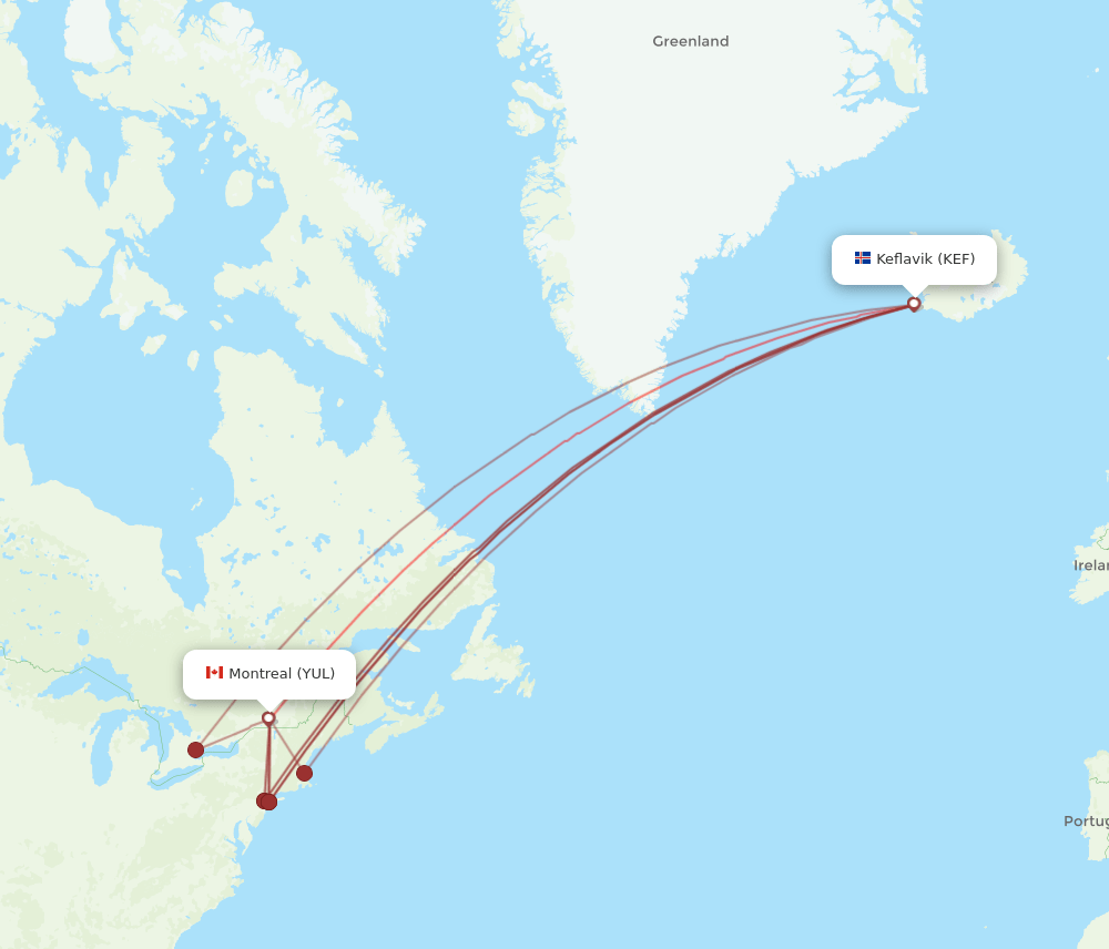 KEF-YUL flight routes