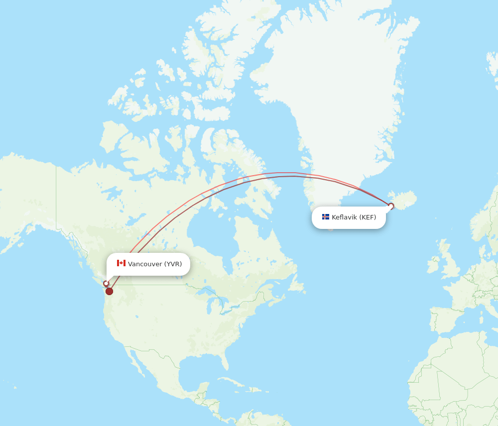 KEF-YVR flight routes