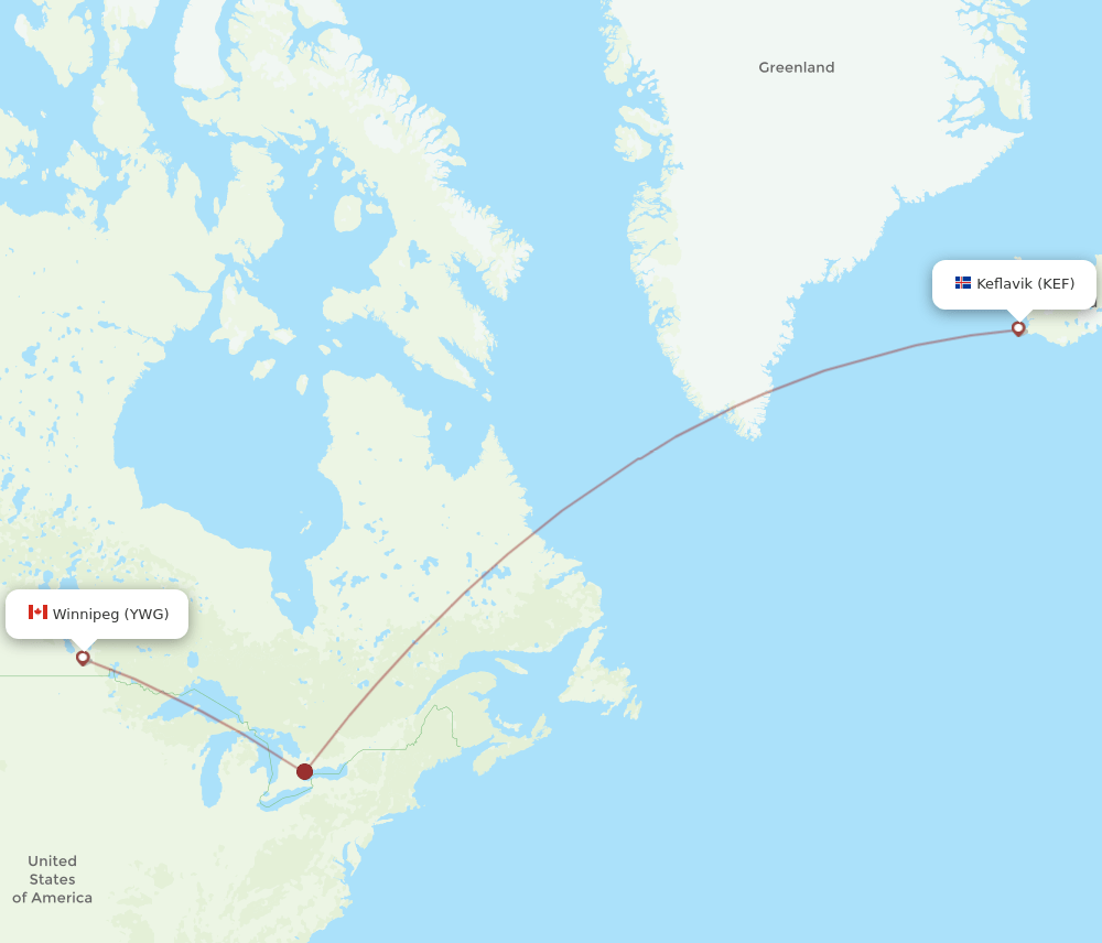 Winnipeg - Reykjavik route map and flight paths