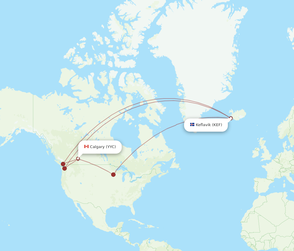 KEF-YYC flight routes