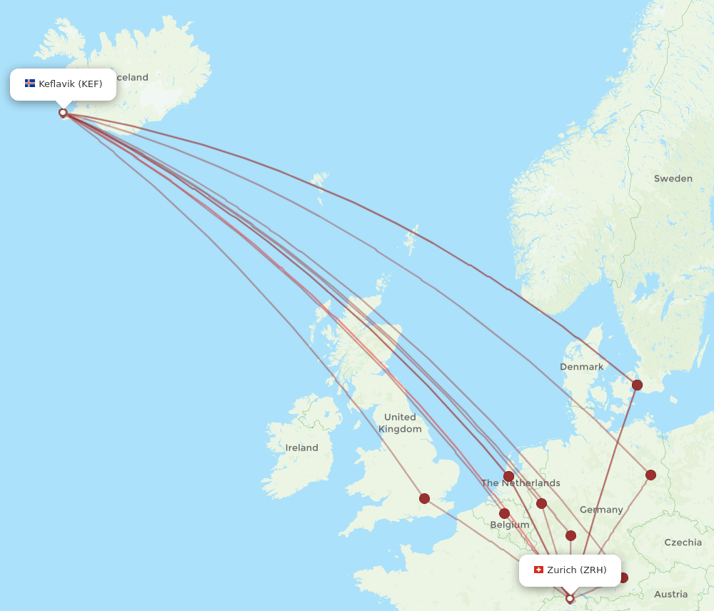 KEF-ZRH flight routes