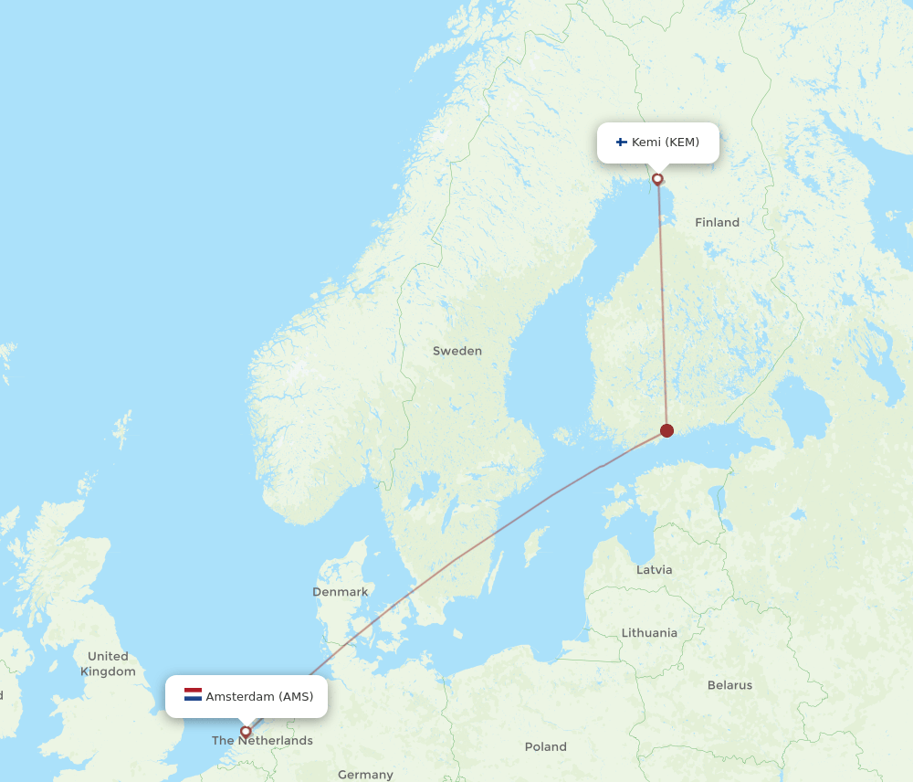 KEM to AMS flights and routes map