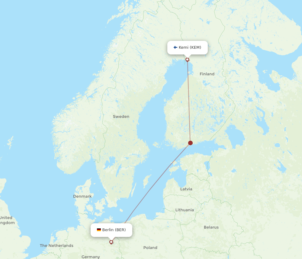 Berlin - Kemi/Tornio route map and flight paths