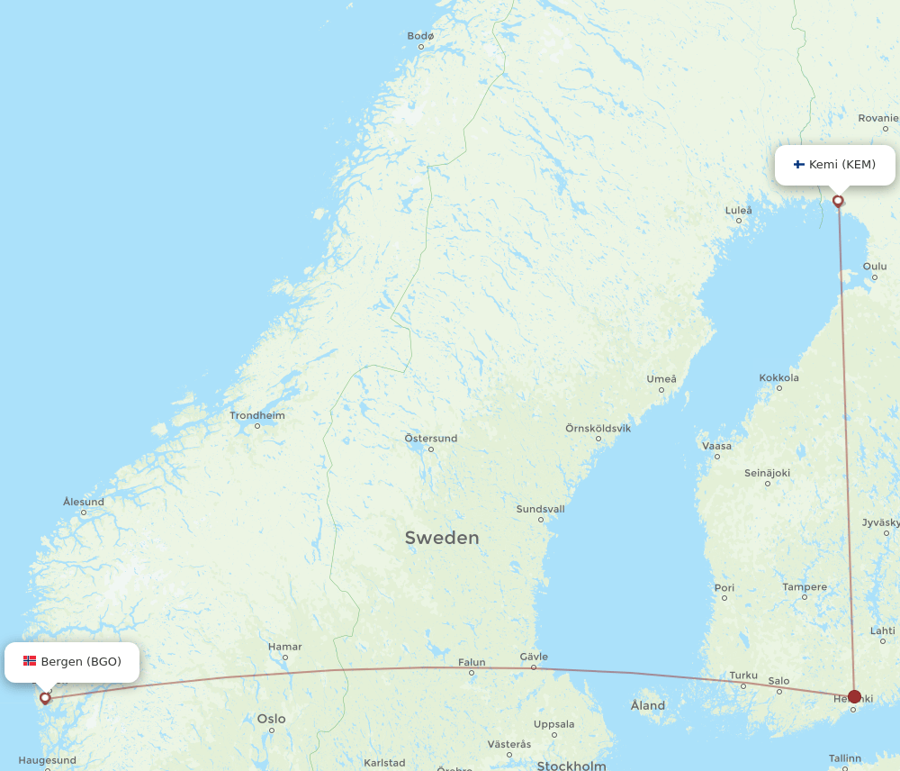 KEM-BGO flight routes