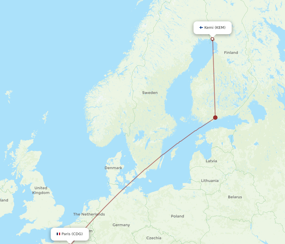 KEM-CDG flight routes