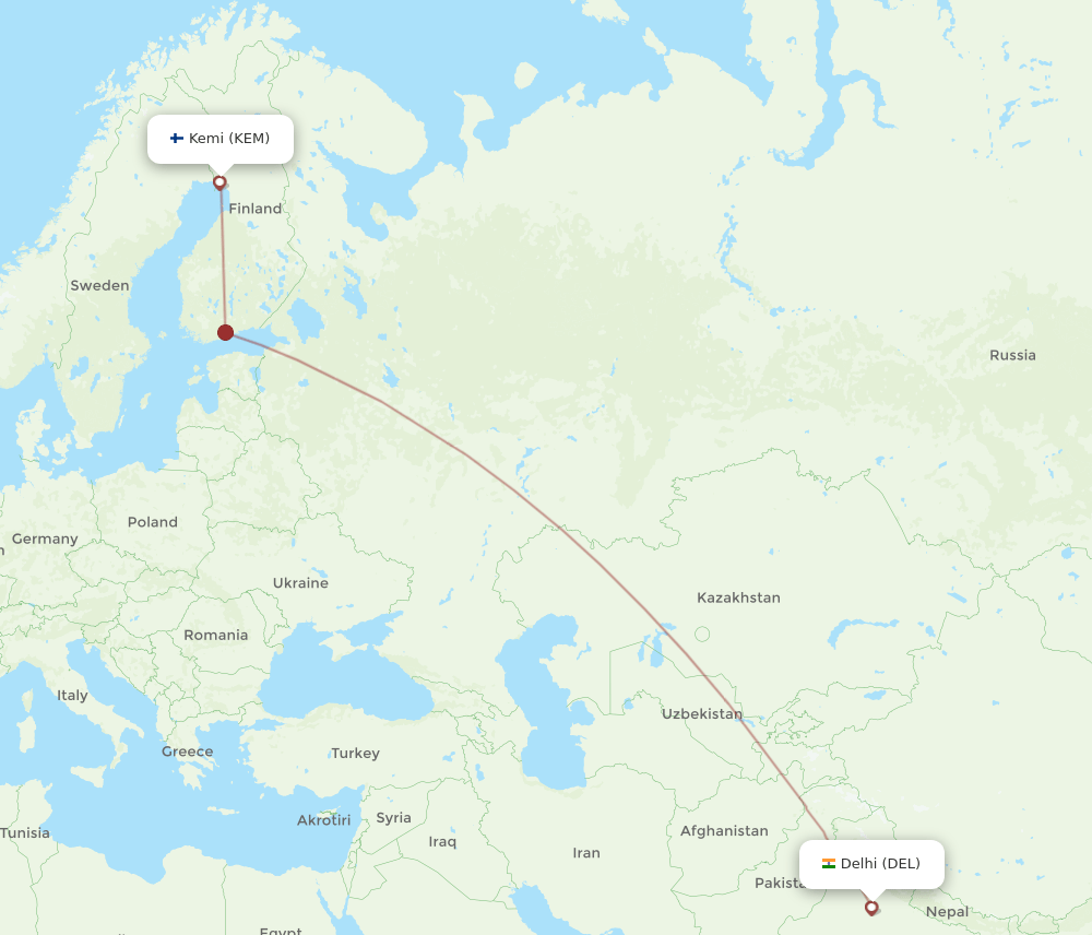 KEM-DEL flight routes