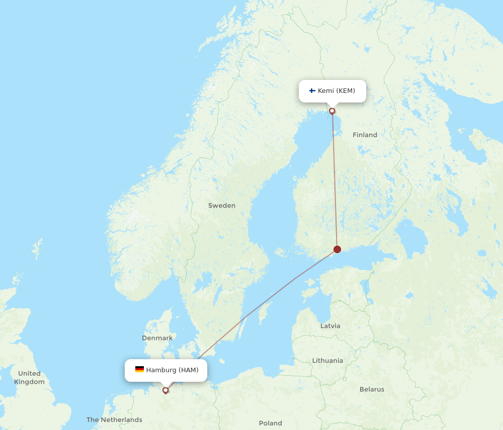 KEM to HAM flights and routes map