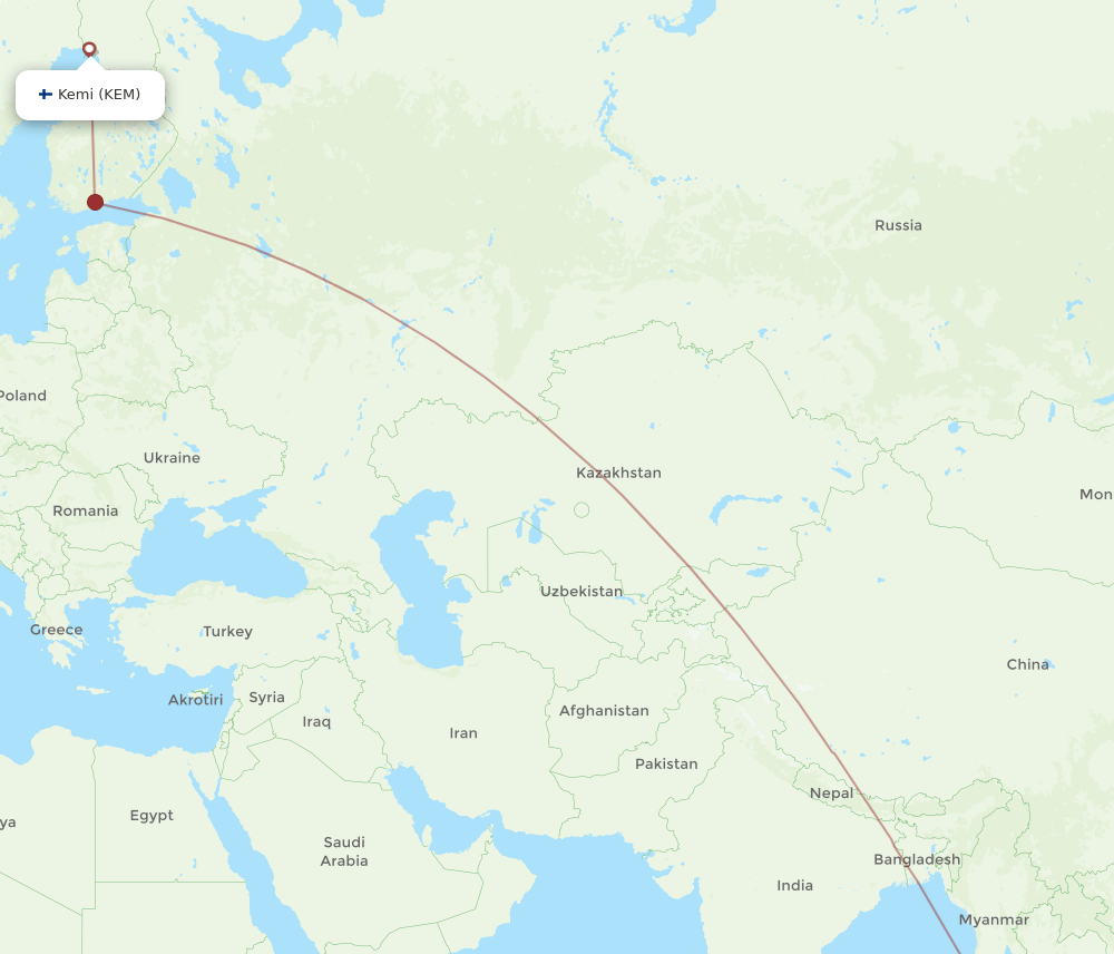 Phuket - Kemi/Tornio route map and flight paths