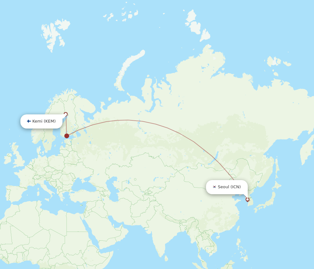 KEM-ICN flight routes