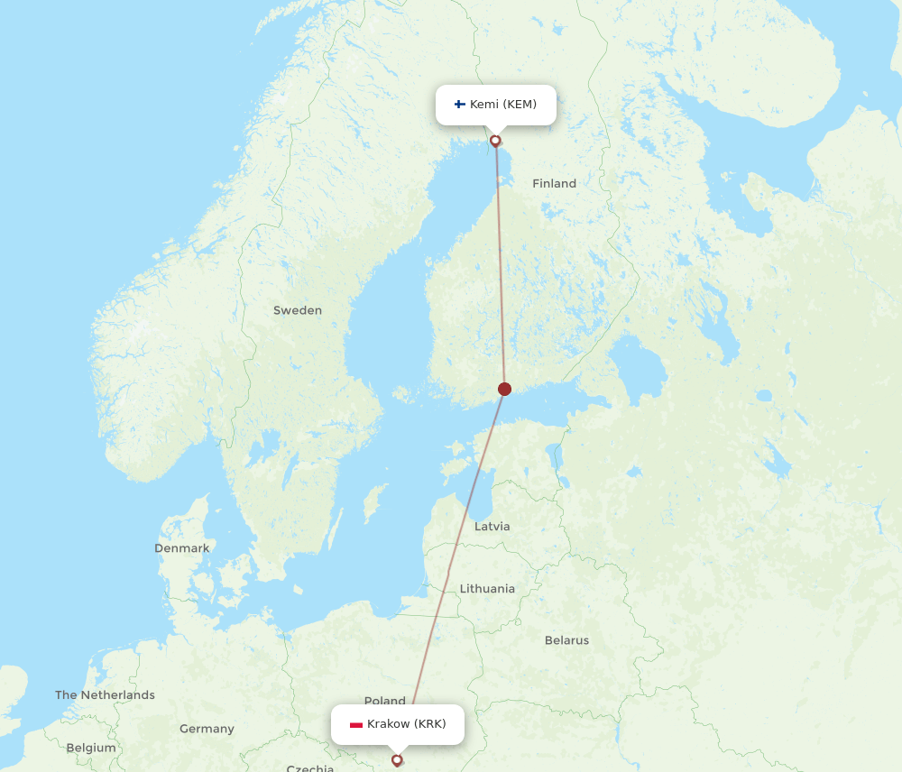 KEM-KRK flight routes