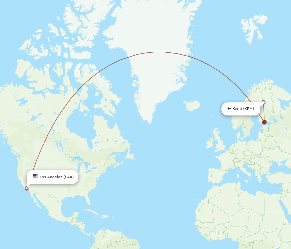 Los Angeles - Kemi/Tornio route map and flight paths