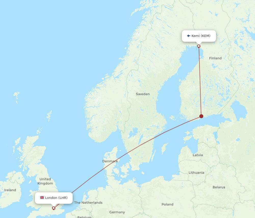 KEM-LHR flight routes