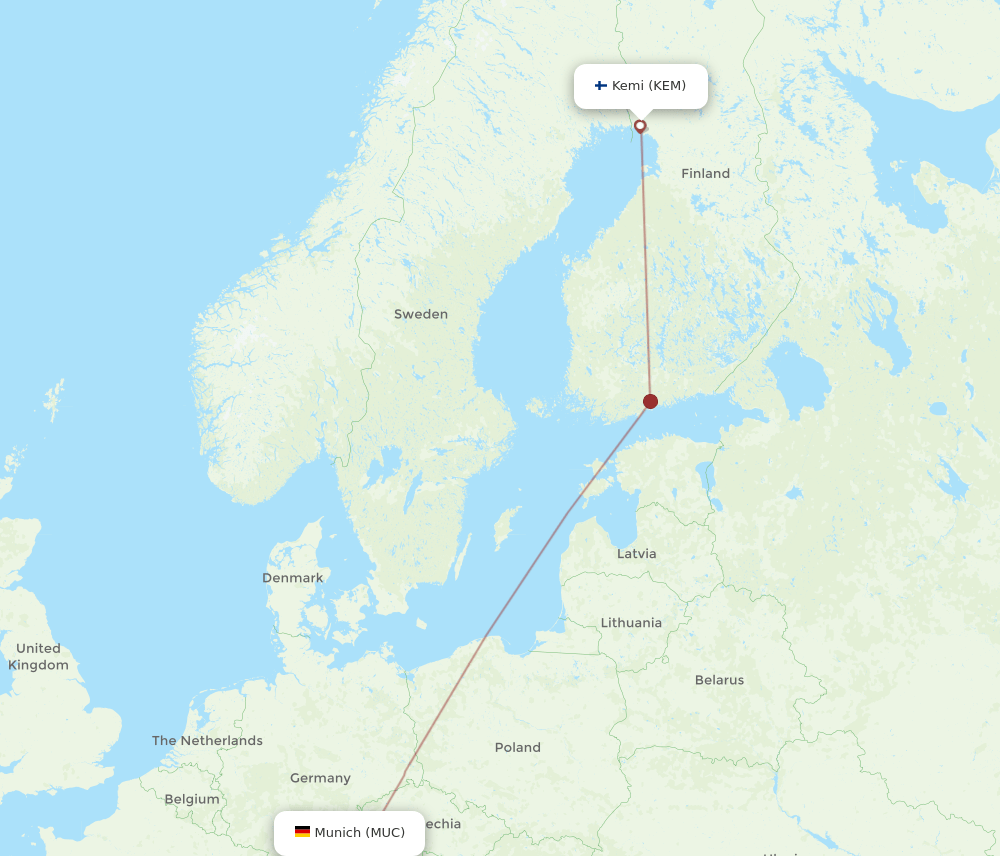 KEM to MUC flights and routes map