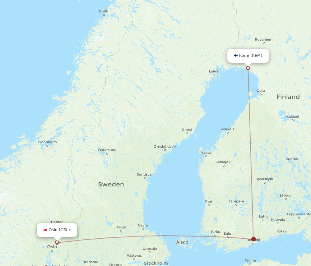KEM-OSL flight routes