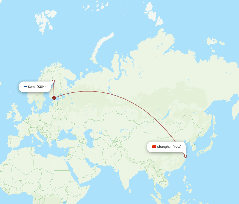 PVG to KEM flights and routes map