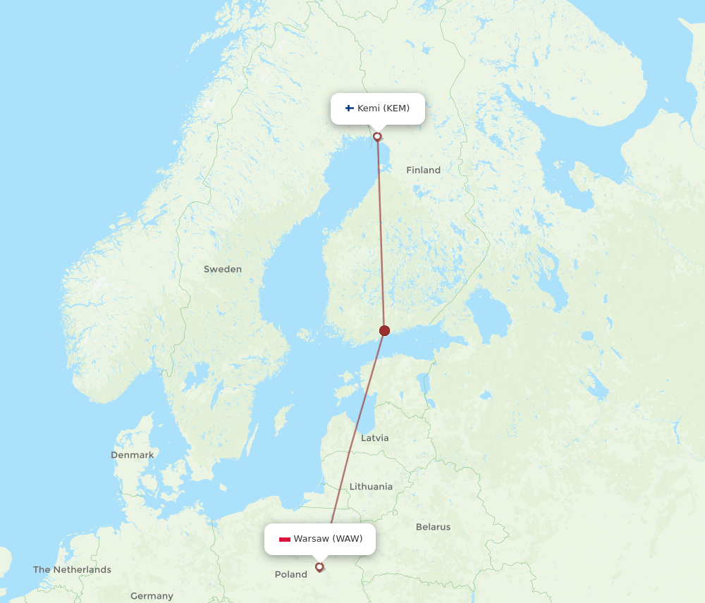 KEM-WAW flight routes