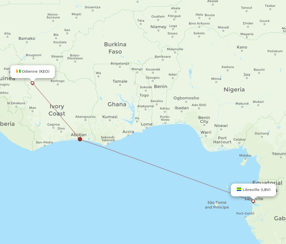 LBV to KEO flights and routes map
