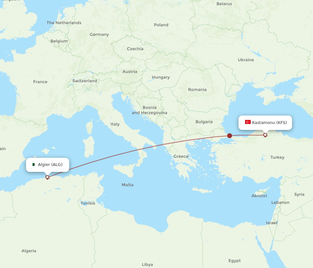 ALG to KFS flights and routes map
