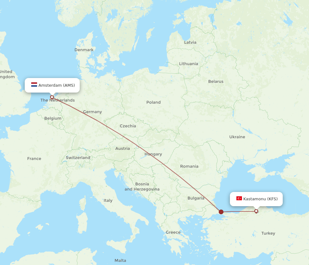 AMS to KFS flights and routes map