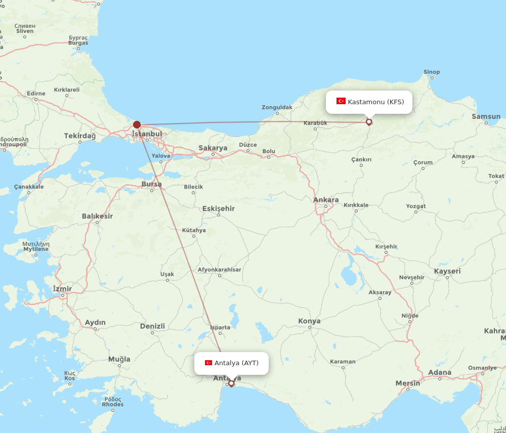 KFS-AYT flight routes