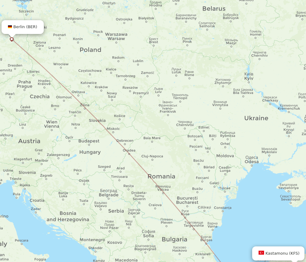 BER to KFS flights and routes map