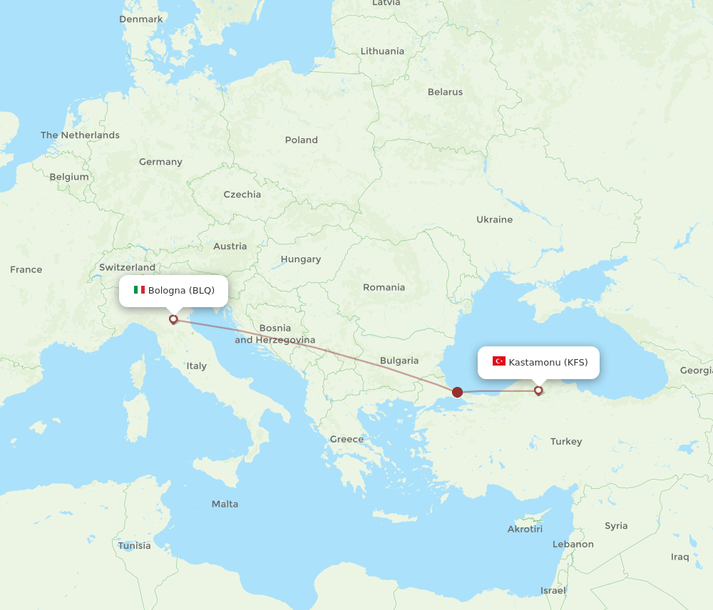 BLQ to KFS flights and routes map