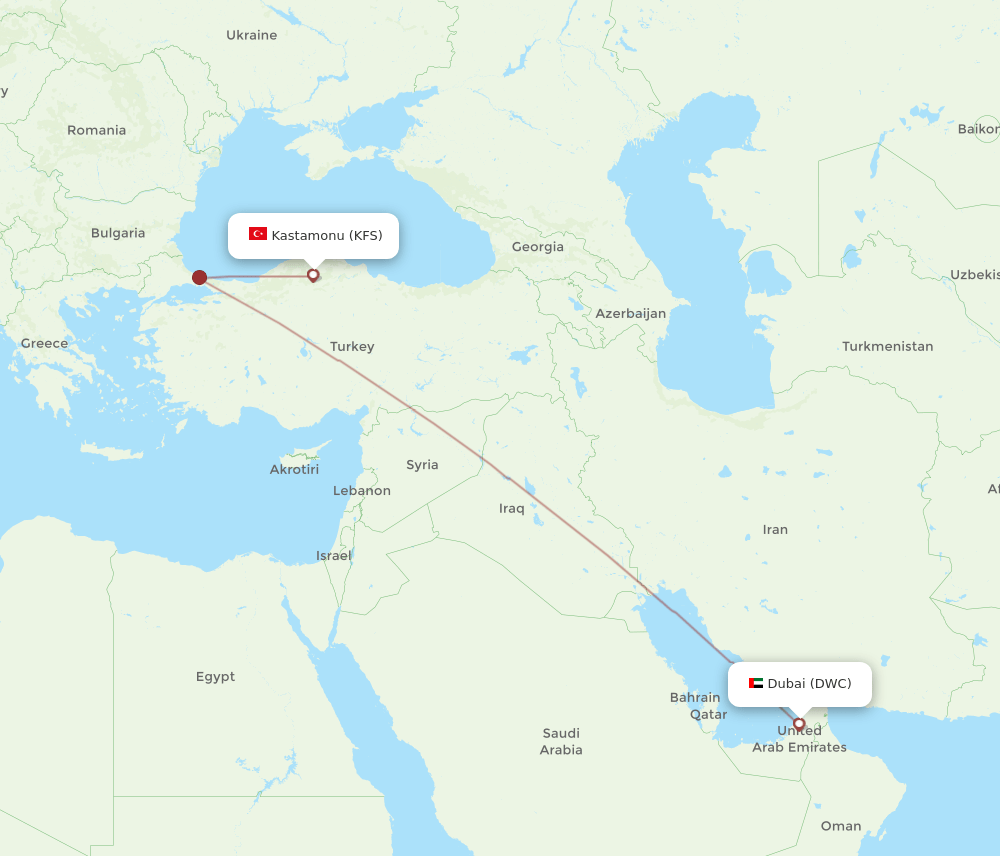 Kastamonu - Dubai route map and flight paths