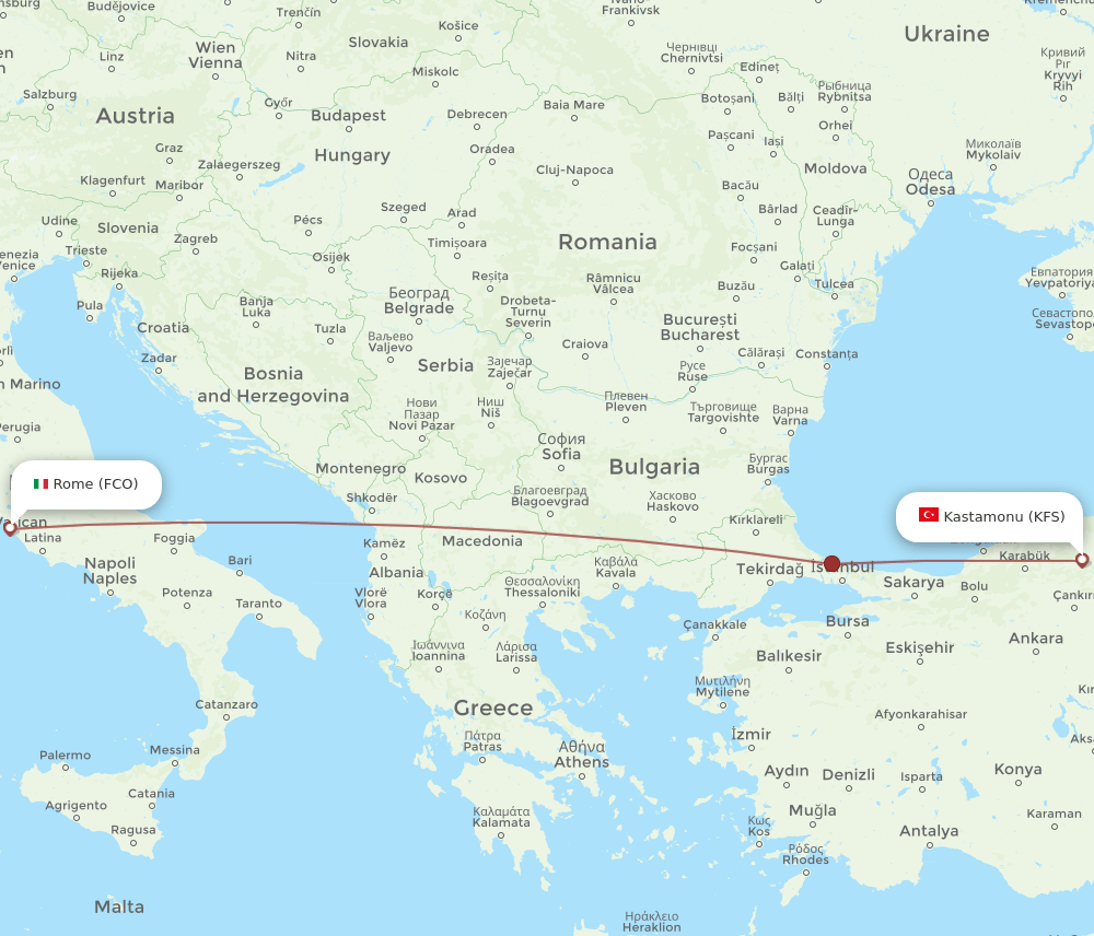 FCO to KFS flights and routes map