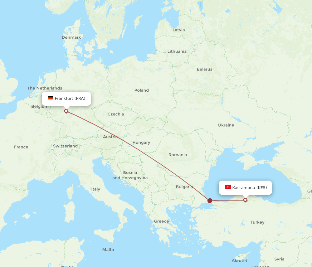 FRA to KFS flights and routes map