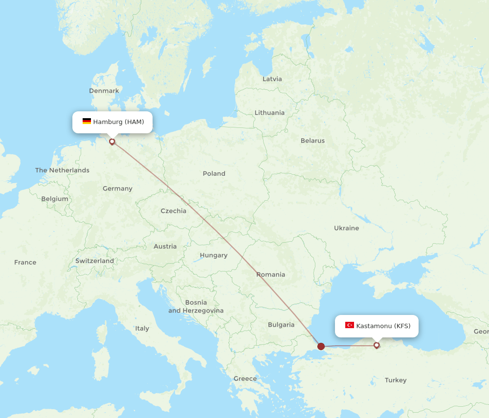HAM to KFS flights and routes map