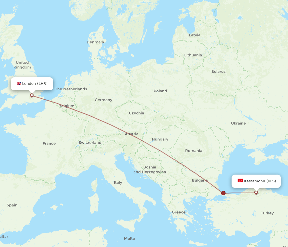 LHR to KFS flights and routes map