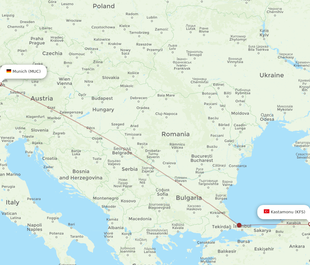 MUC to KFS flights and routes map