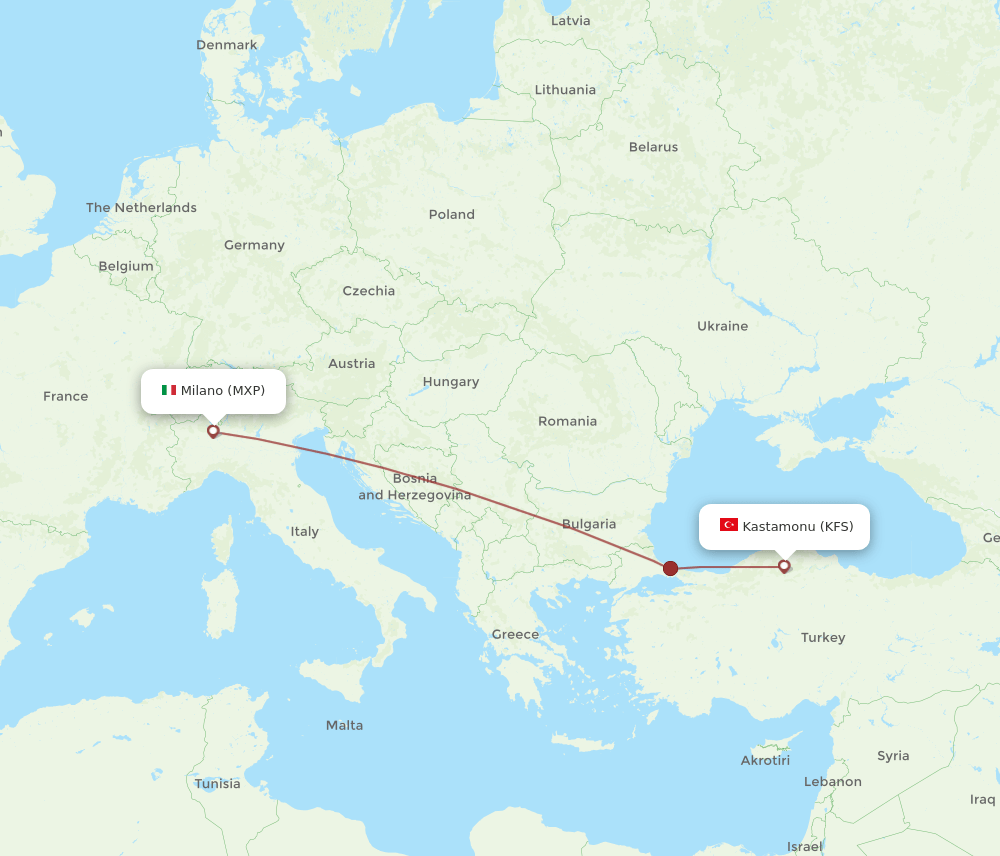 MXP to KFS flights and routes map