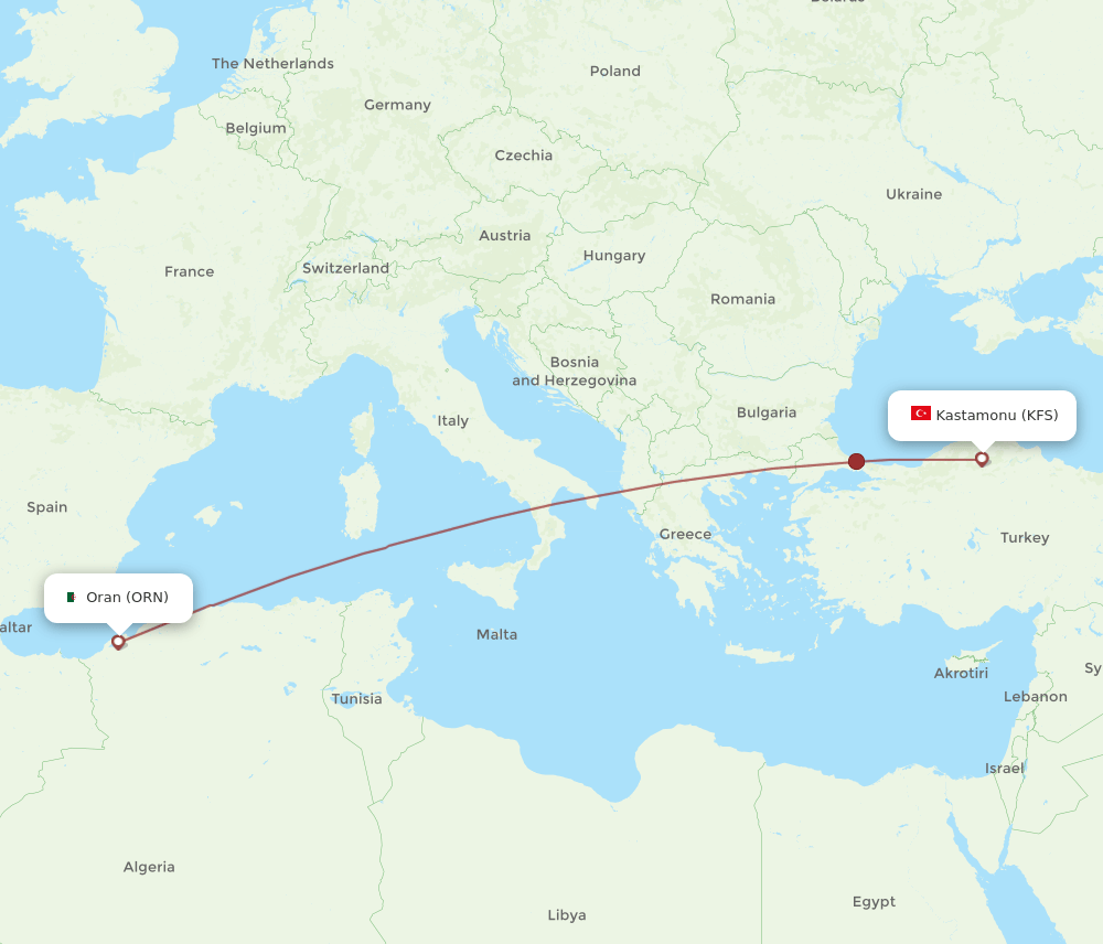 ORN to KFS flights and routes map