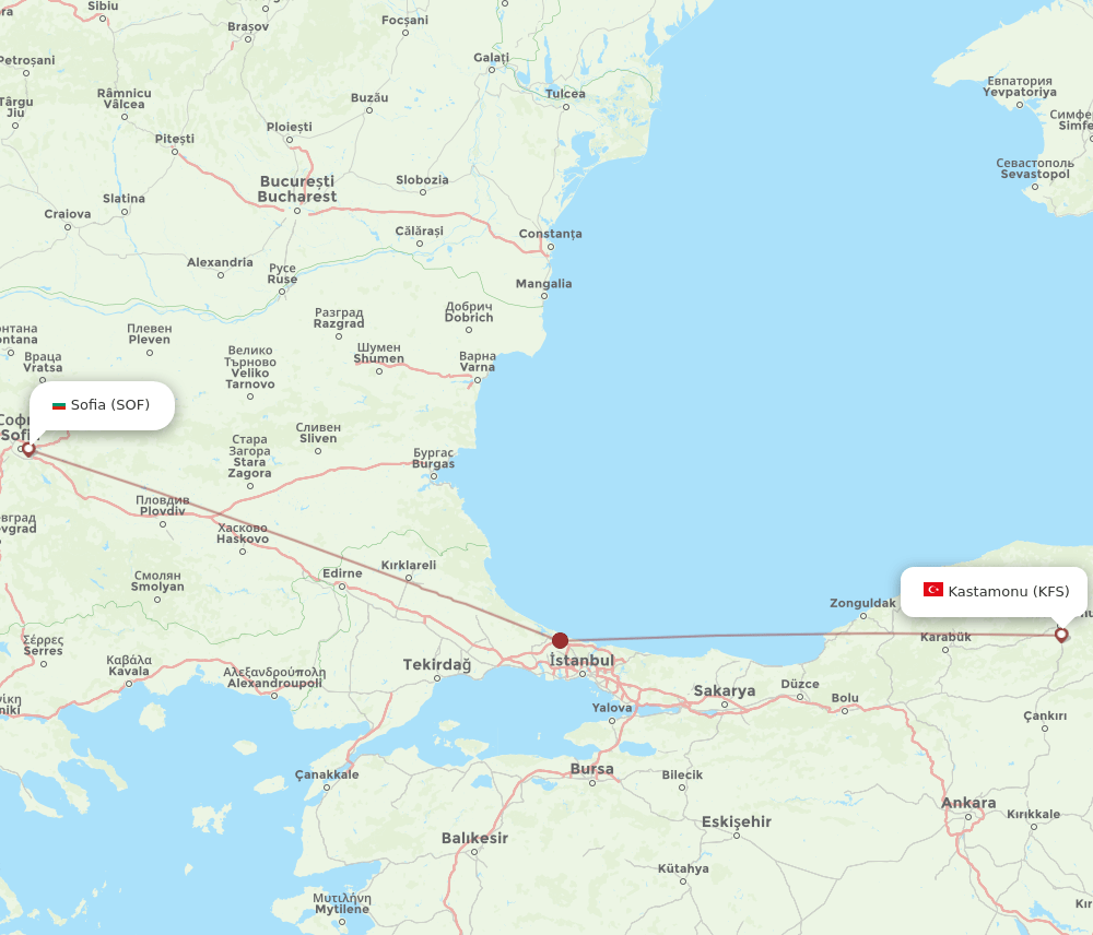 KFS-SOF flight routes