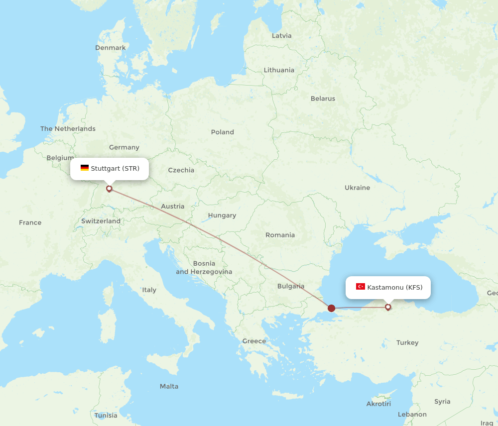 STR to KFS flights and routes map