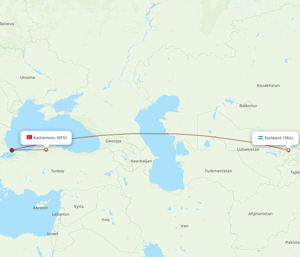 KFS to TAS flights and routes map