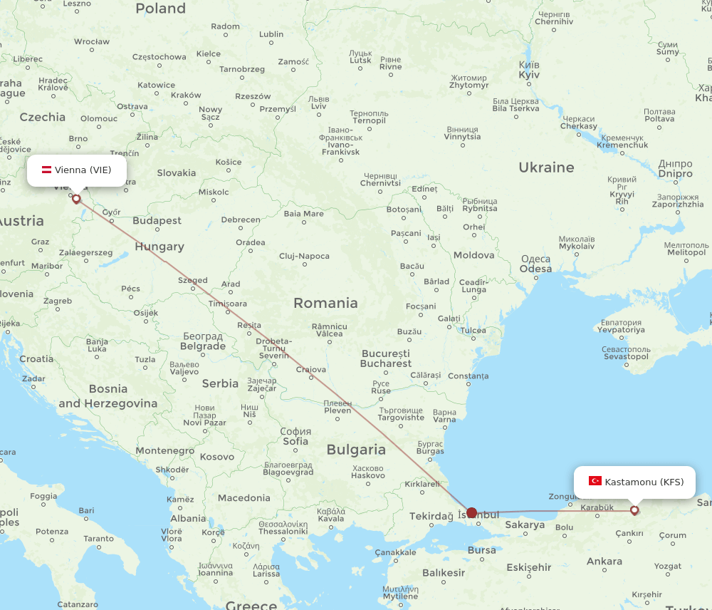 VIE to KFS flights and routes map