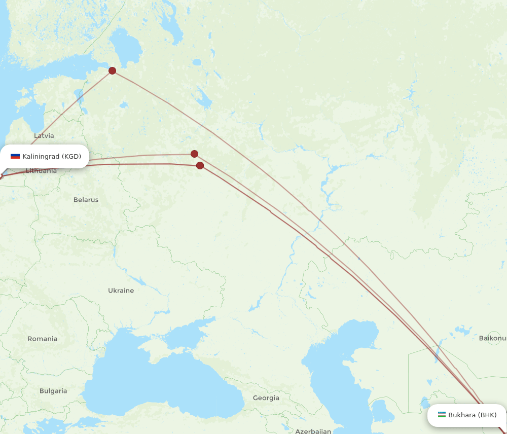 KGD-BHK flight routes