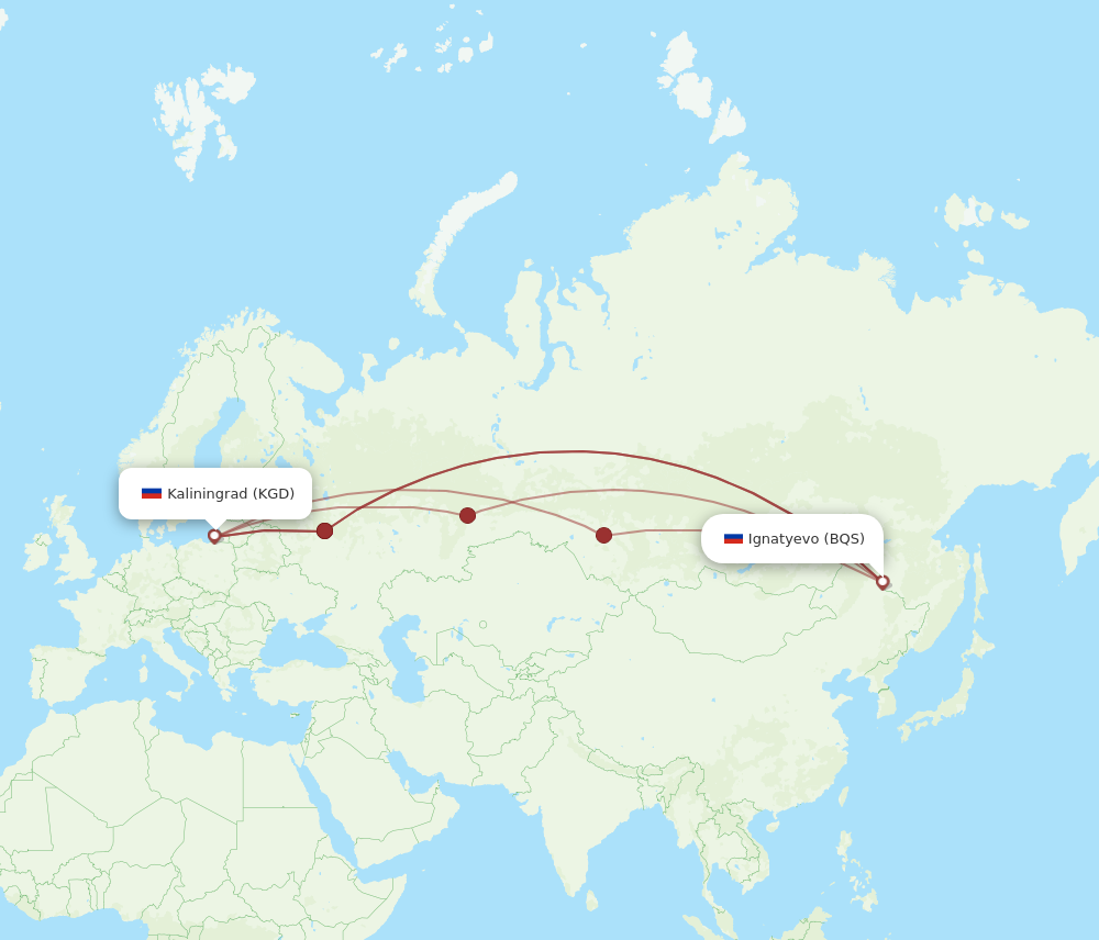 KGD to BQS flights and routes map