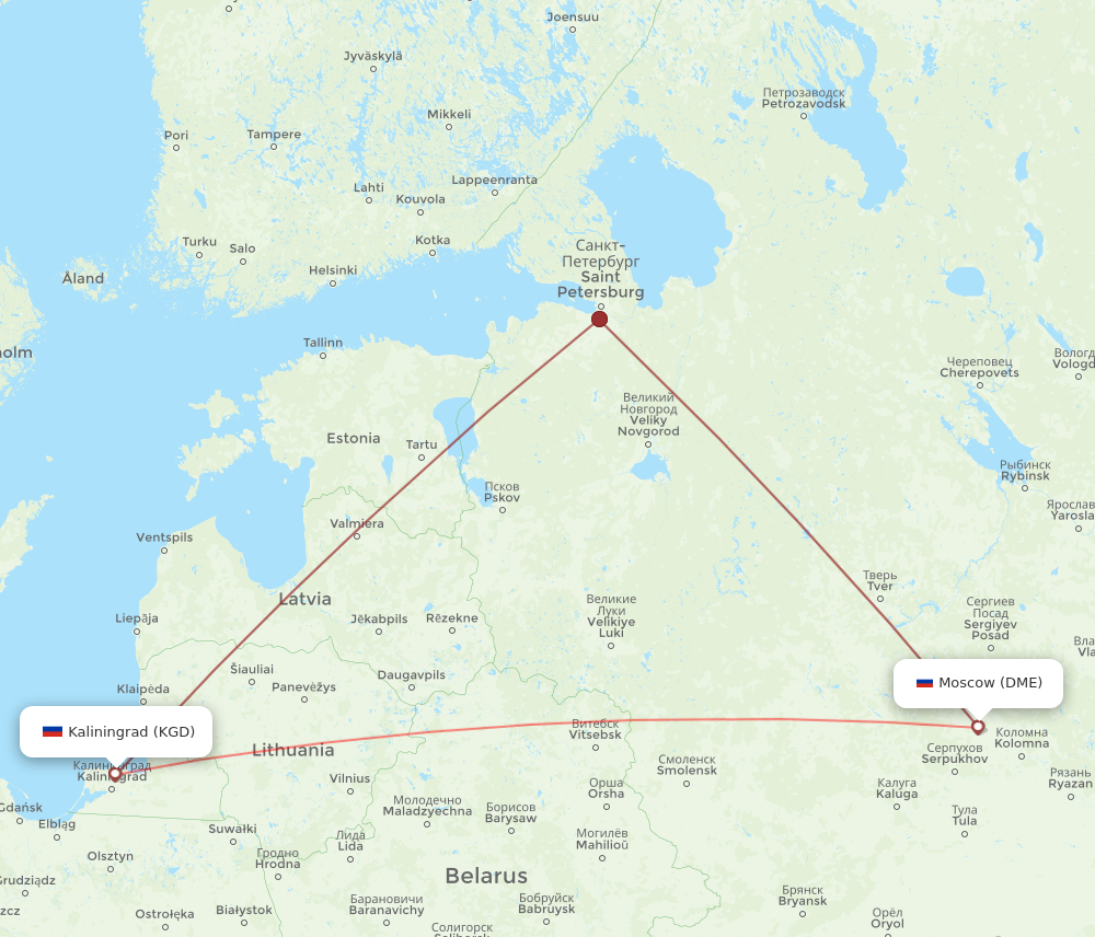 KGD to DME flights and routes map