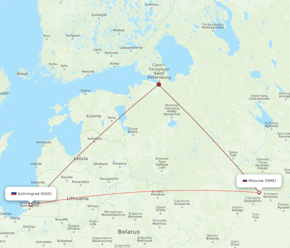 KGD-DME flight routes