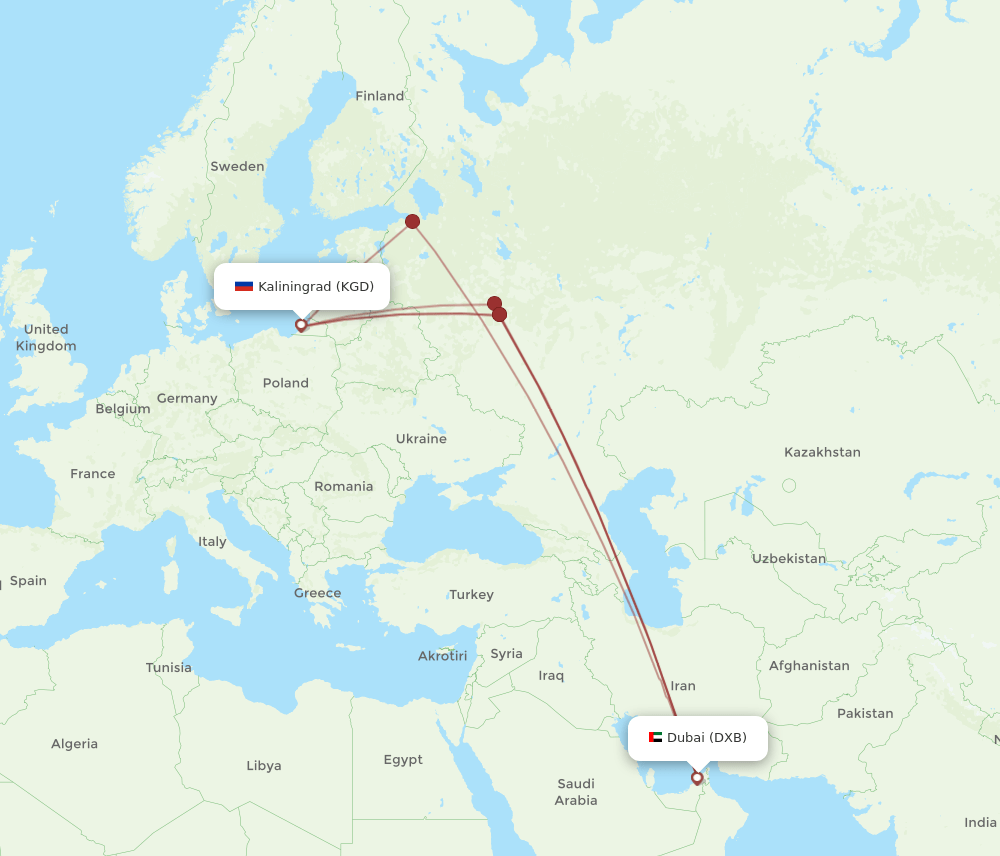 KGD-DXB flight routes