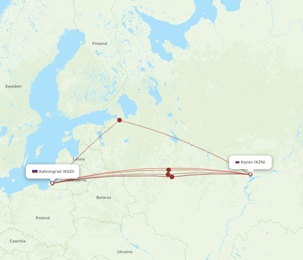 KGD to KZN flights and routes map