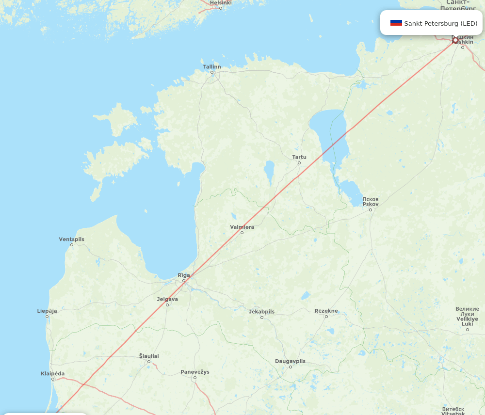 Kaliningrad - Saint Petersburg route map and flight paths