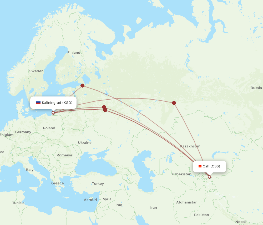 KGD to OSS flights and routes map